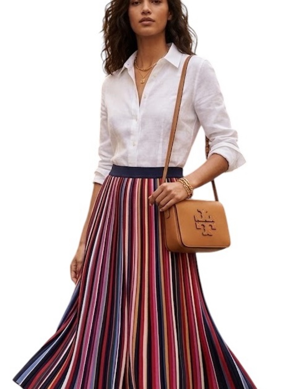 Tory Burch Multi Colored Pleated Knit Midi Skirt